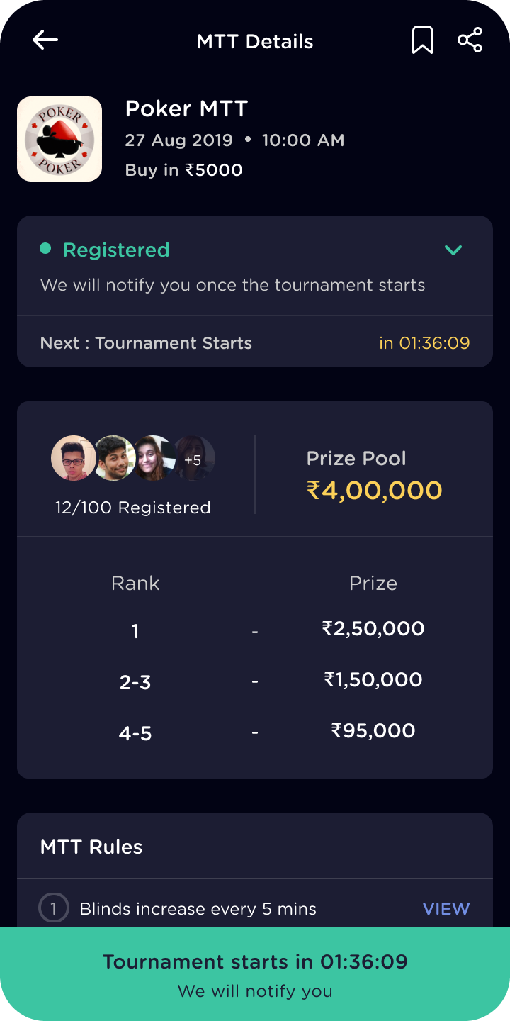 Tournament details page
