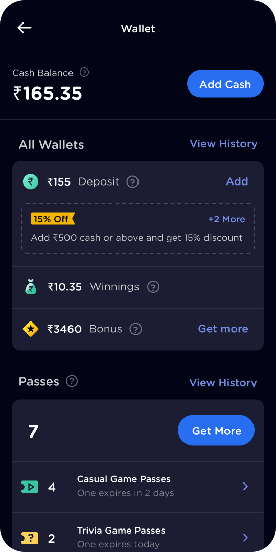 The wallet page