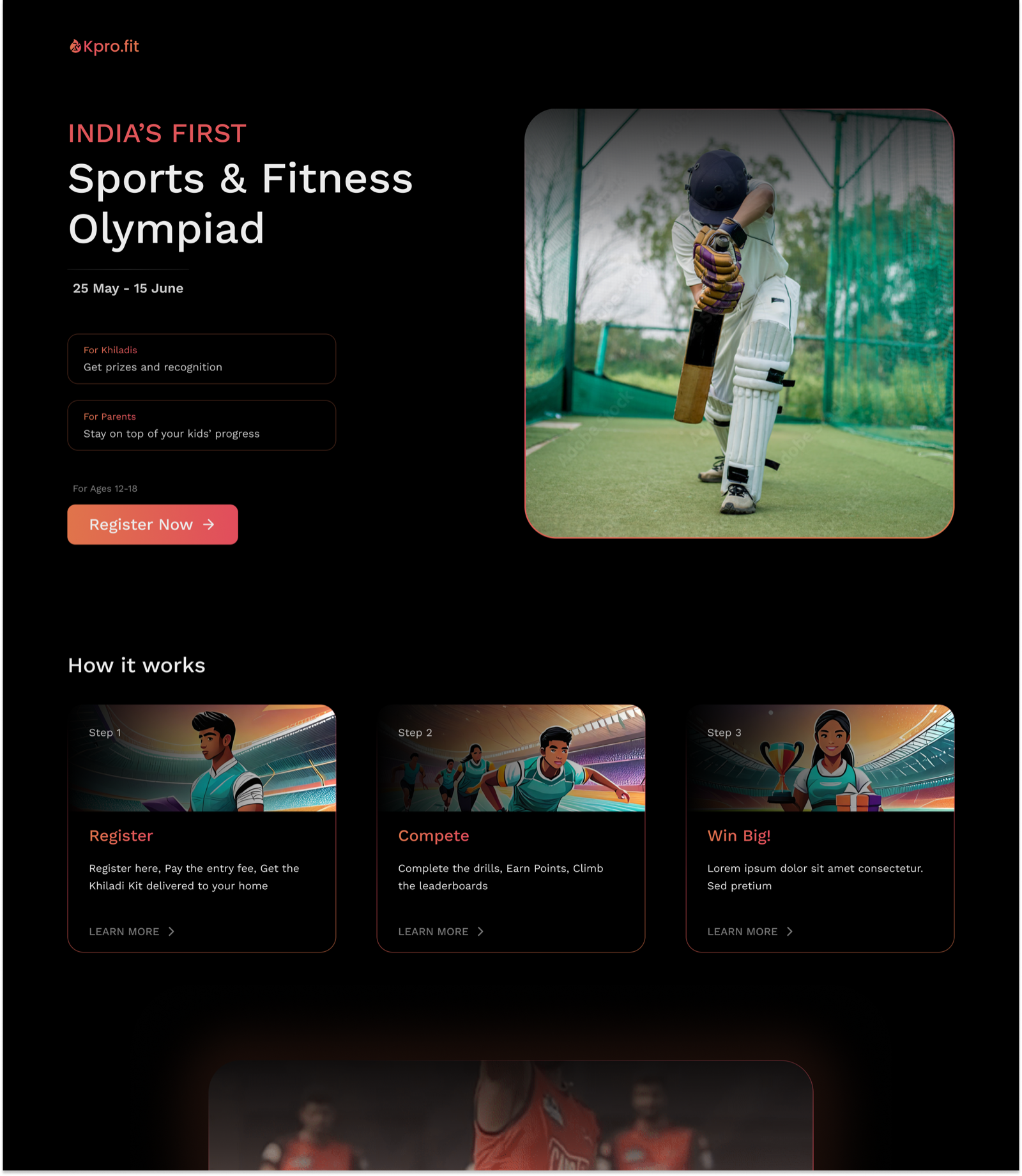 The olympiad landing page, hero section