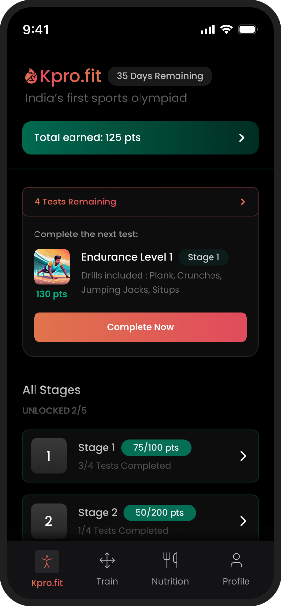 Olympiad home screen with points at the top