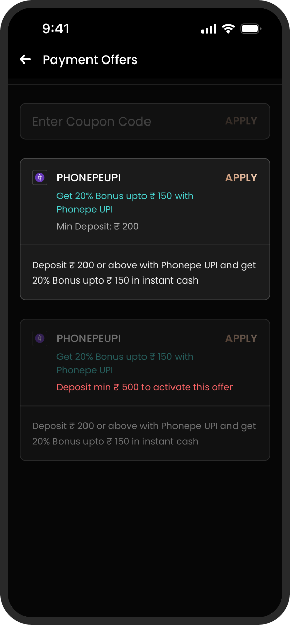 Payment offers screen showing an active offer and a locked offer with its unlock condition