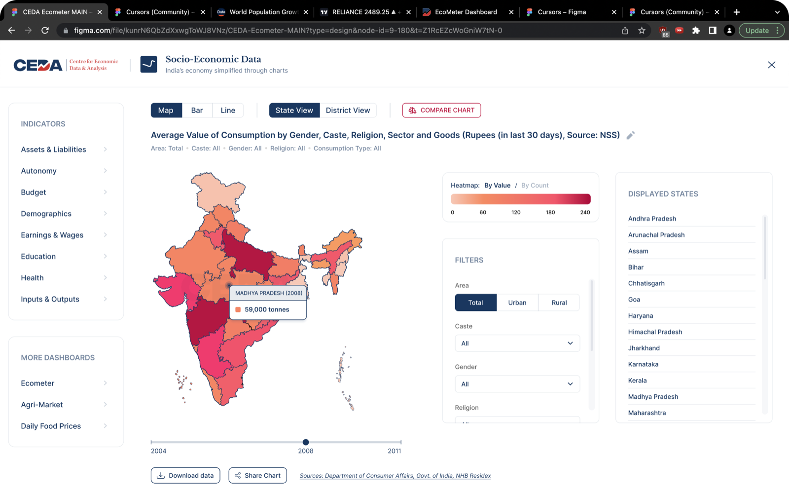 The redesigned SEDP portal with map view and a state tooltip