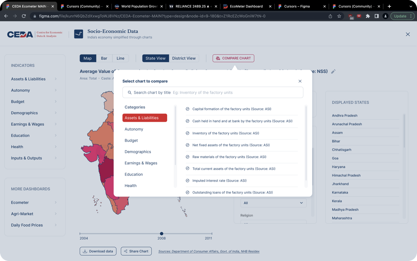The compare modal for selecting a second chart